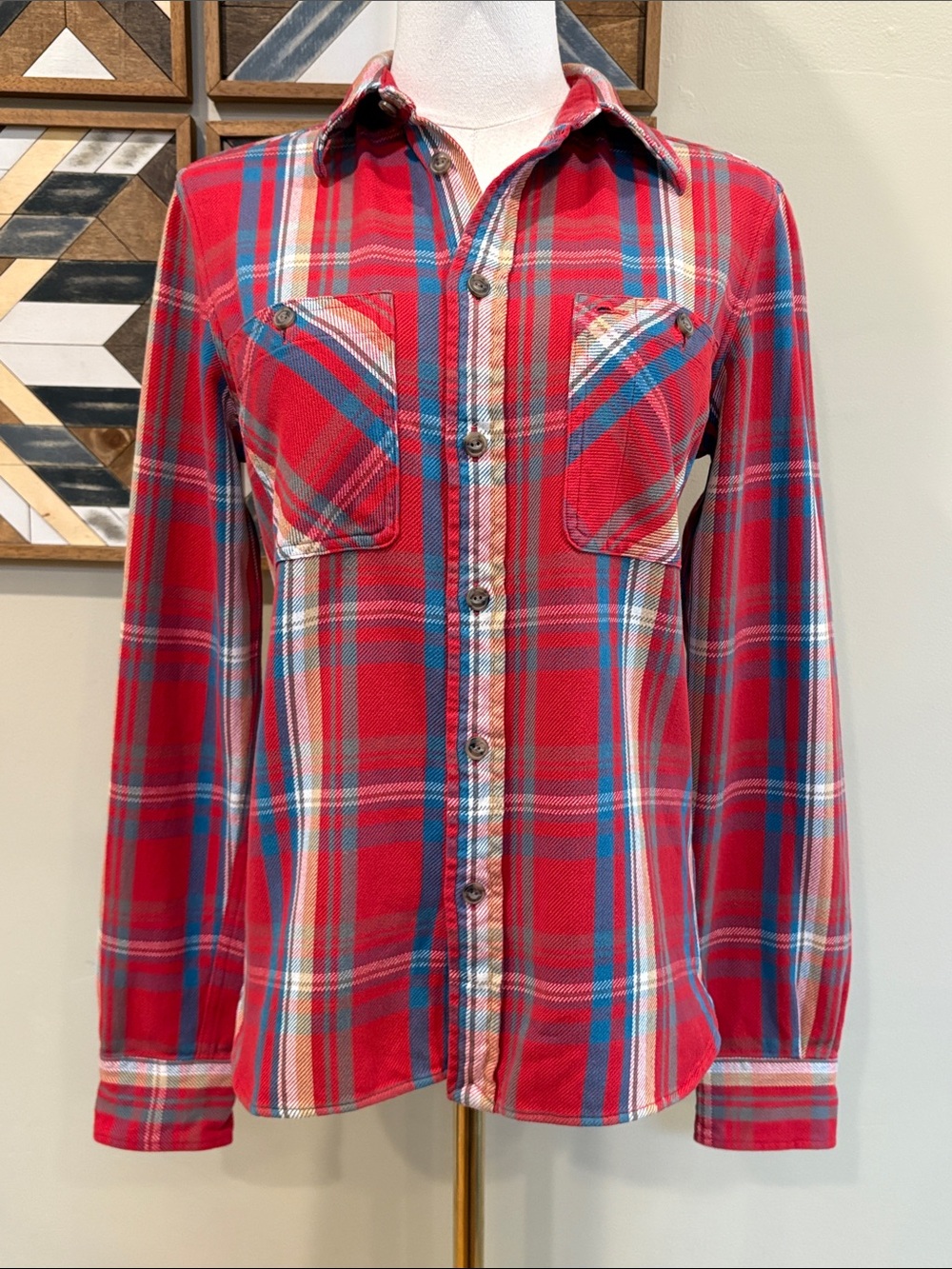 Vintage Ralph Lauren Rugby Red Plaid Cotton Flannel Button-Down Top size 6